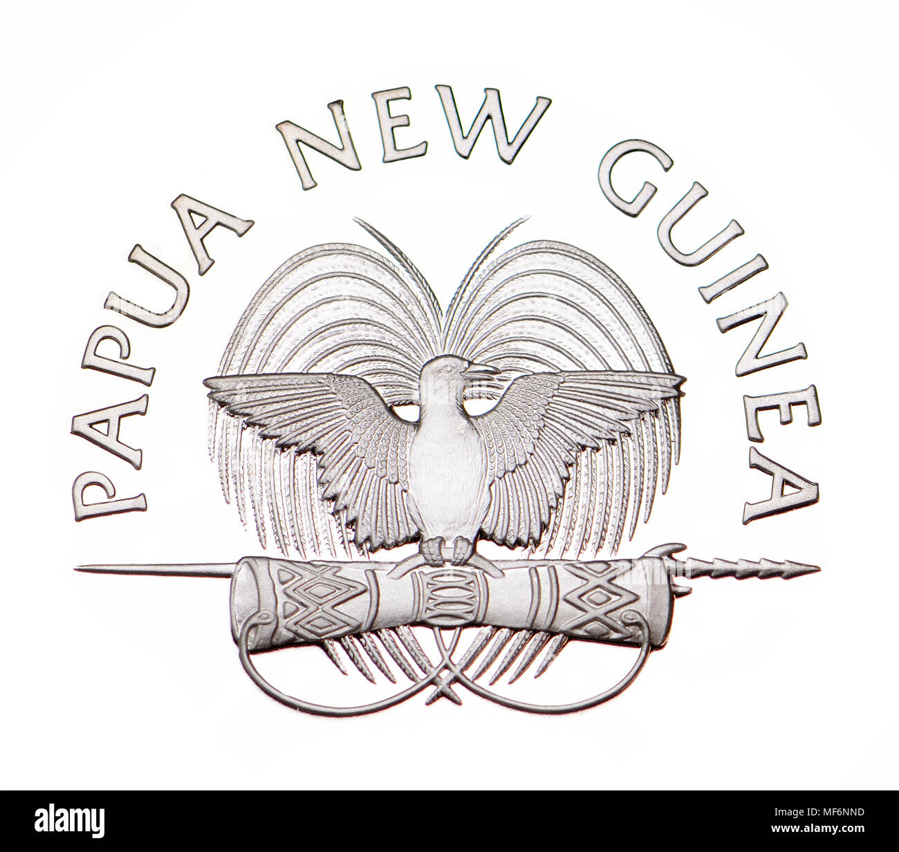 Papua Nueva Guinea escudo de armas, el Ave del Paraíso, recorte de un 10 Toea coin Foto de stock