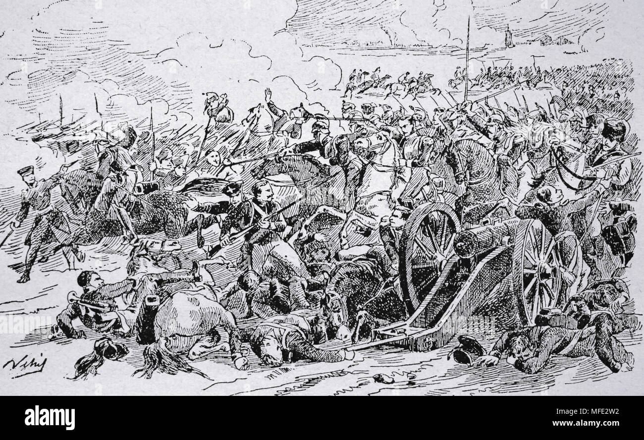 Las guerras napoleónicas. Parte de la guerra de la Cuarta Coalición. Batalla de Eylau. 7-8 de febrero de 1807. Grabado del siglo XIX. Foto de stock
