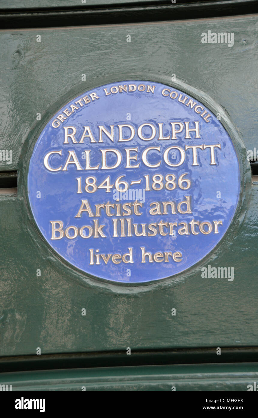 "Randolph Caldecott vivió aquí' placa azul. Foto de stock