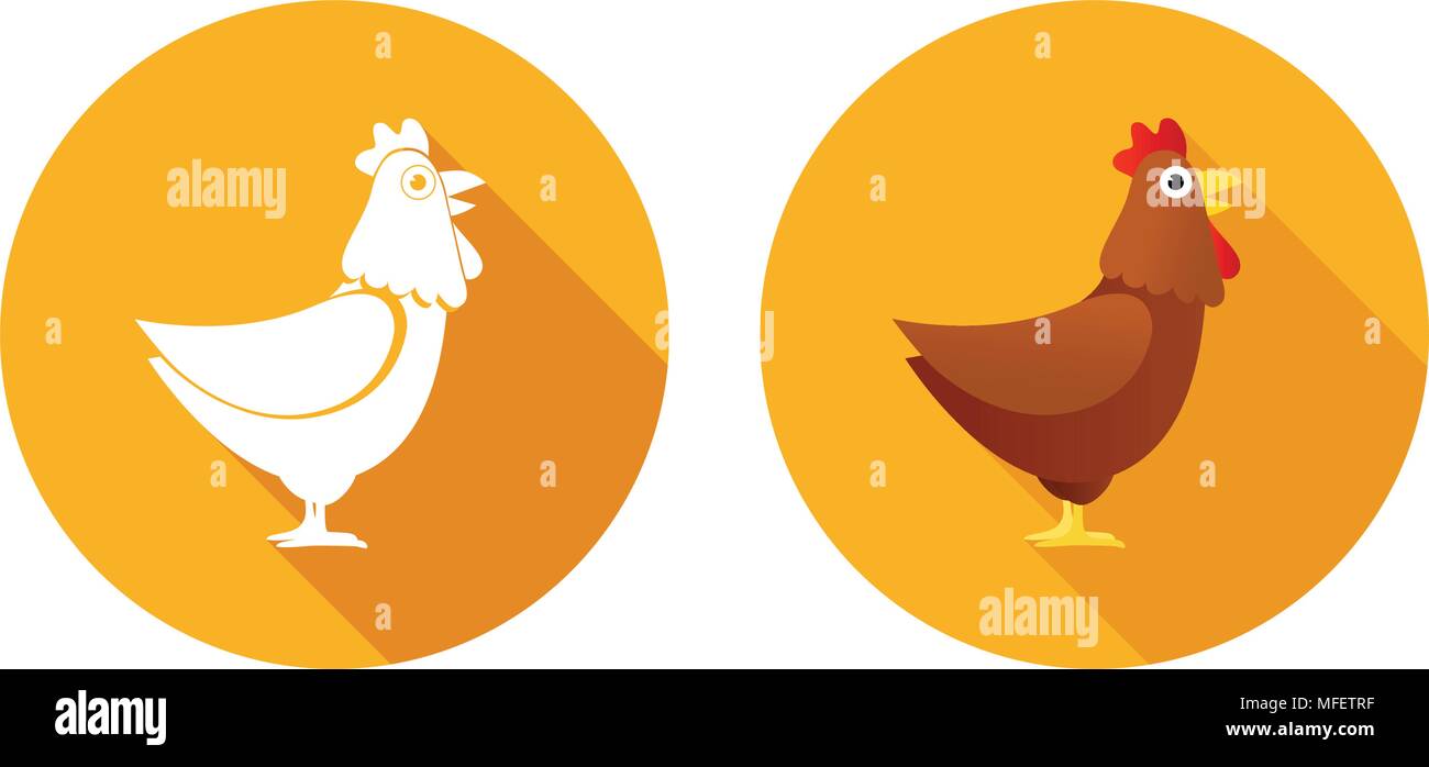 Conjunto de iconos de color naranja con pollos Ilustración del Vector