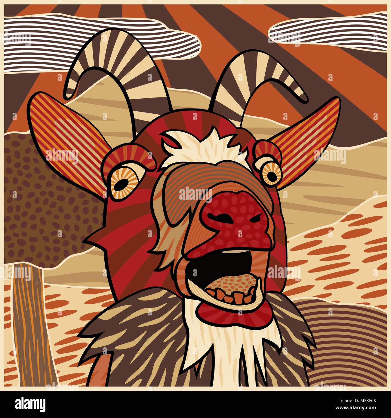 Colorida ilustración vectorial editable de la cabeza de una cabra bleating Ilustración del Vector