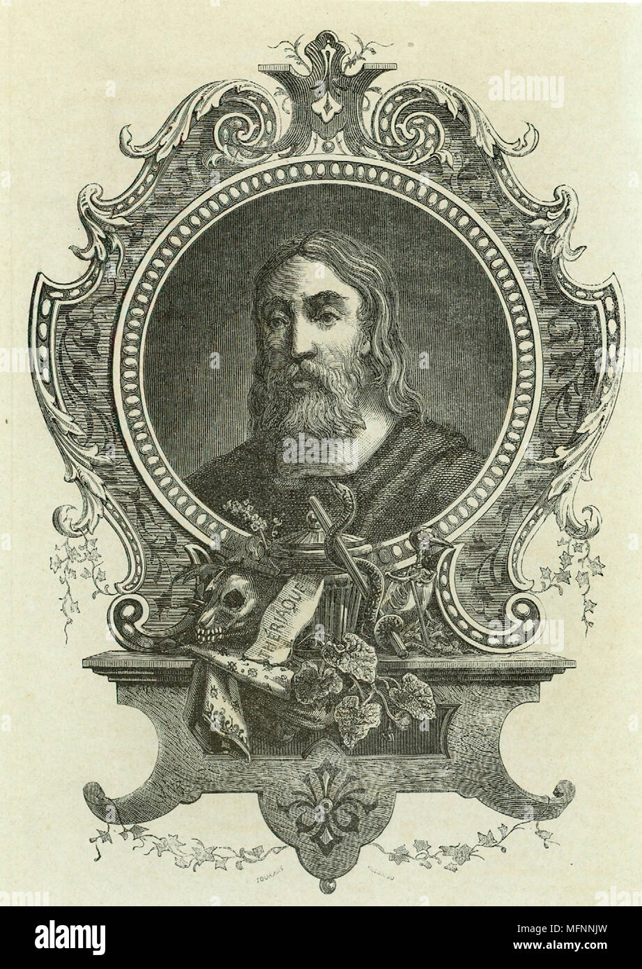 Galeno (Claudio Galeno c130-201 AD) médico griego que se trasladó a Roma y se convirtió en médico a tres emperadores. Grabado publicado en París, 1866. Foto de stock