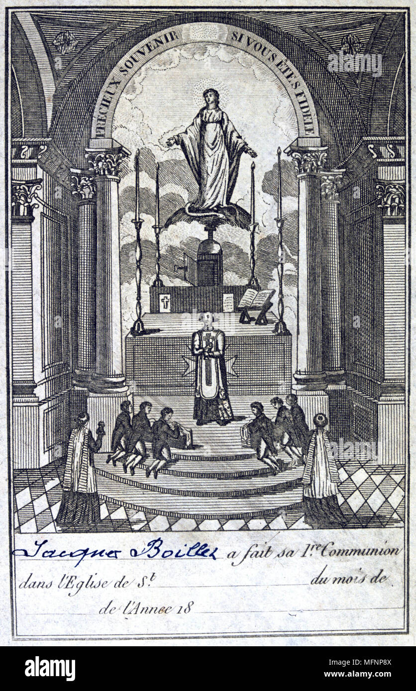 Constancia de primera comunion fotografías e imágenes de alta