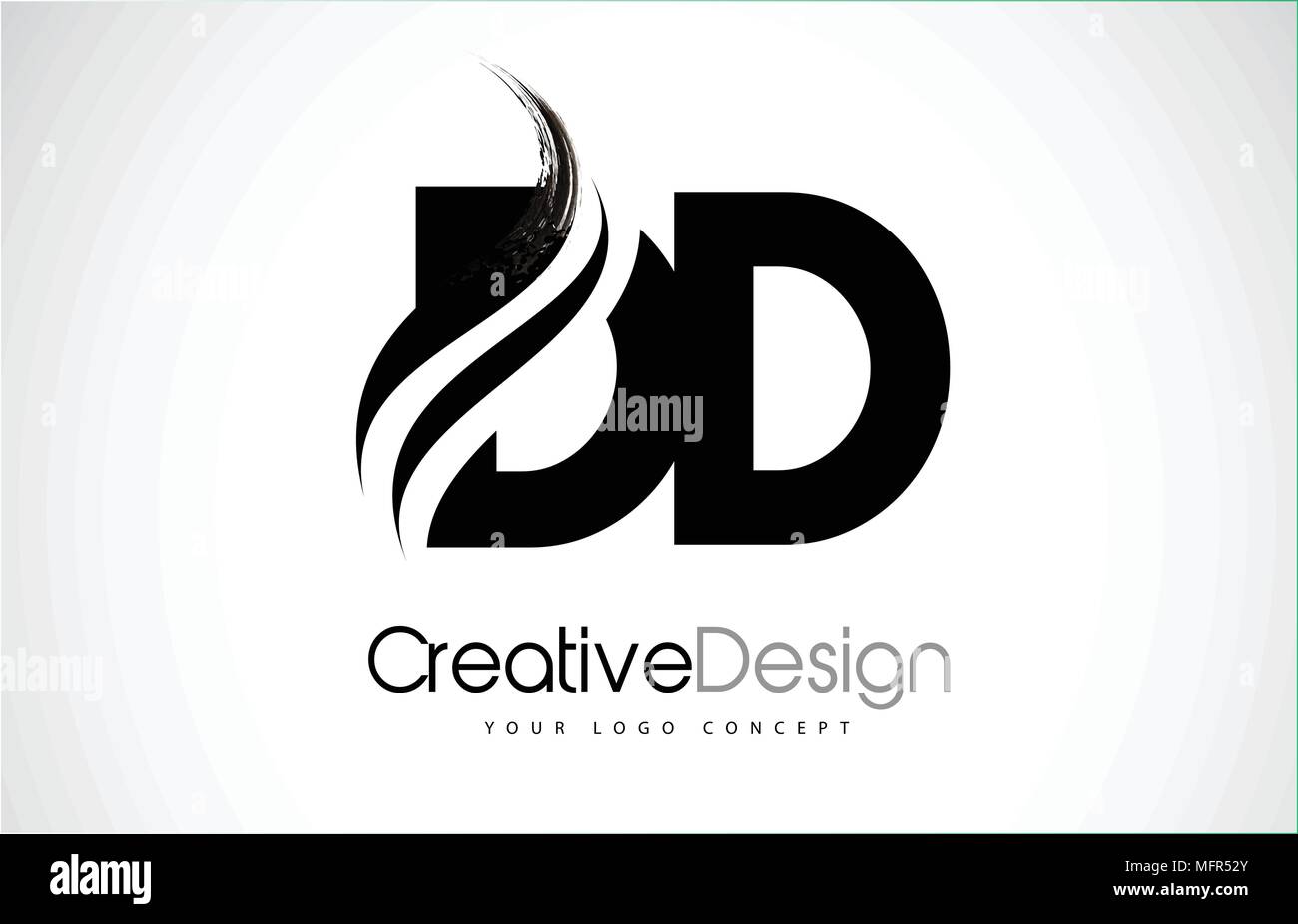 DD D D Creativa letras negras moderno diseño de logotipo Swoosh con pincel Ilustración del Vector
