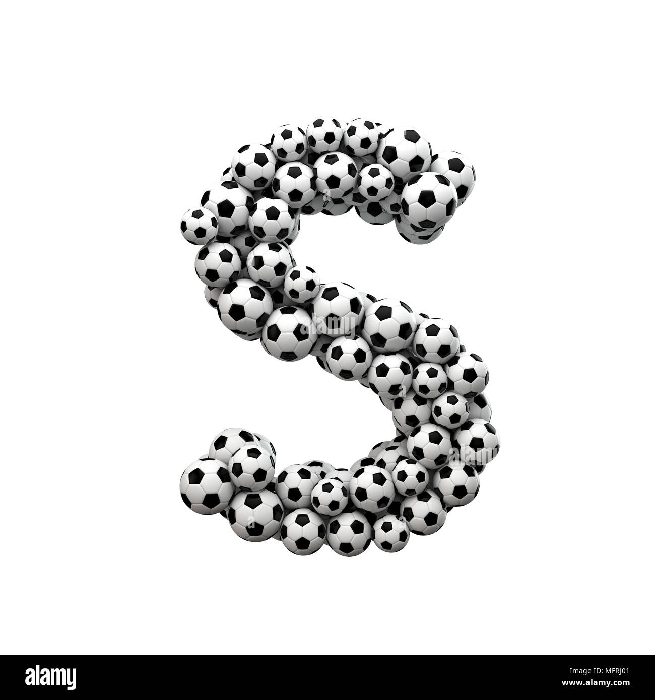 Letra S mayúscula font hechas a partir de una colección de balones de fútbol. 3D Rendering Foto de stock