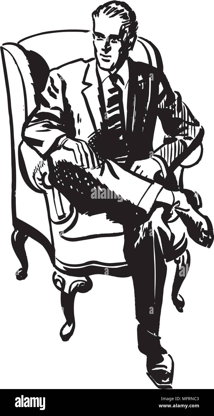 Hombre sentado en un sillón - Retro Ilustración Clipart Imagen Vector de  stock - Alamy