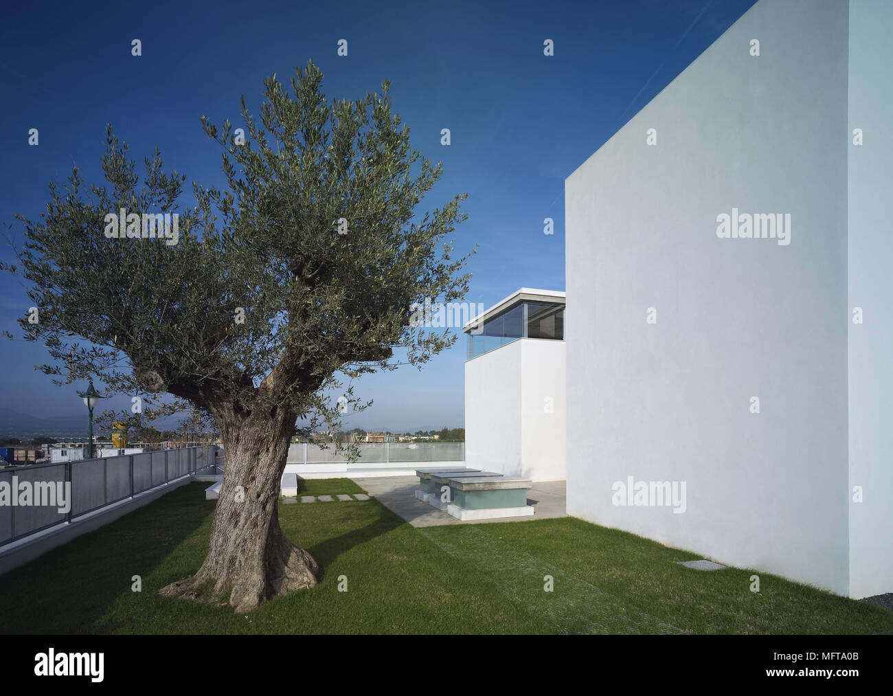 Exterior de la casa moderna con jardín minimalista Foto de stock