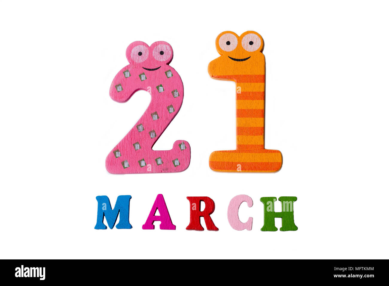 El 21 de marzo en fondo blanco, con números y letras. Calendario Fotografía  de stock - Alamy
