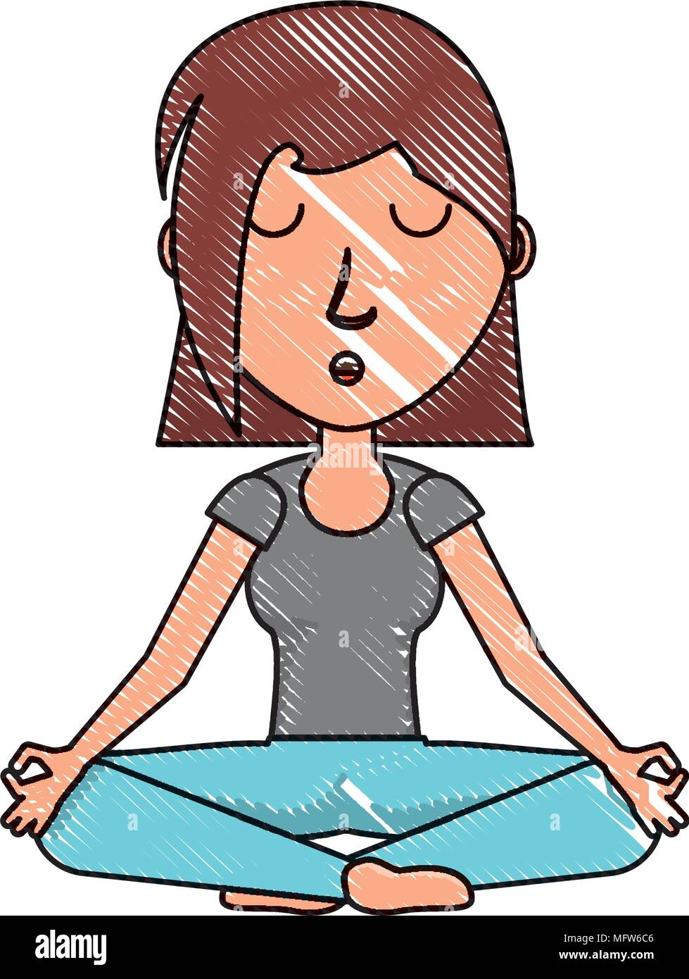 Cartoon Mujer Haciendo Yoga Con La Postura De Loto Sobre Fondo Blanco Ilustraci N Vectorial