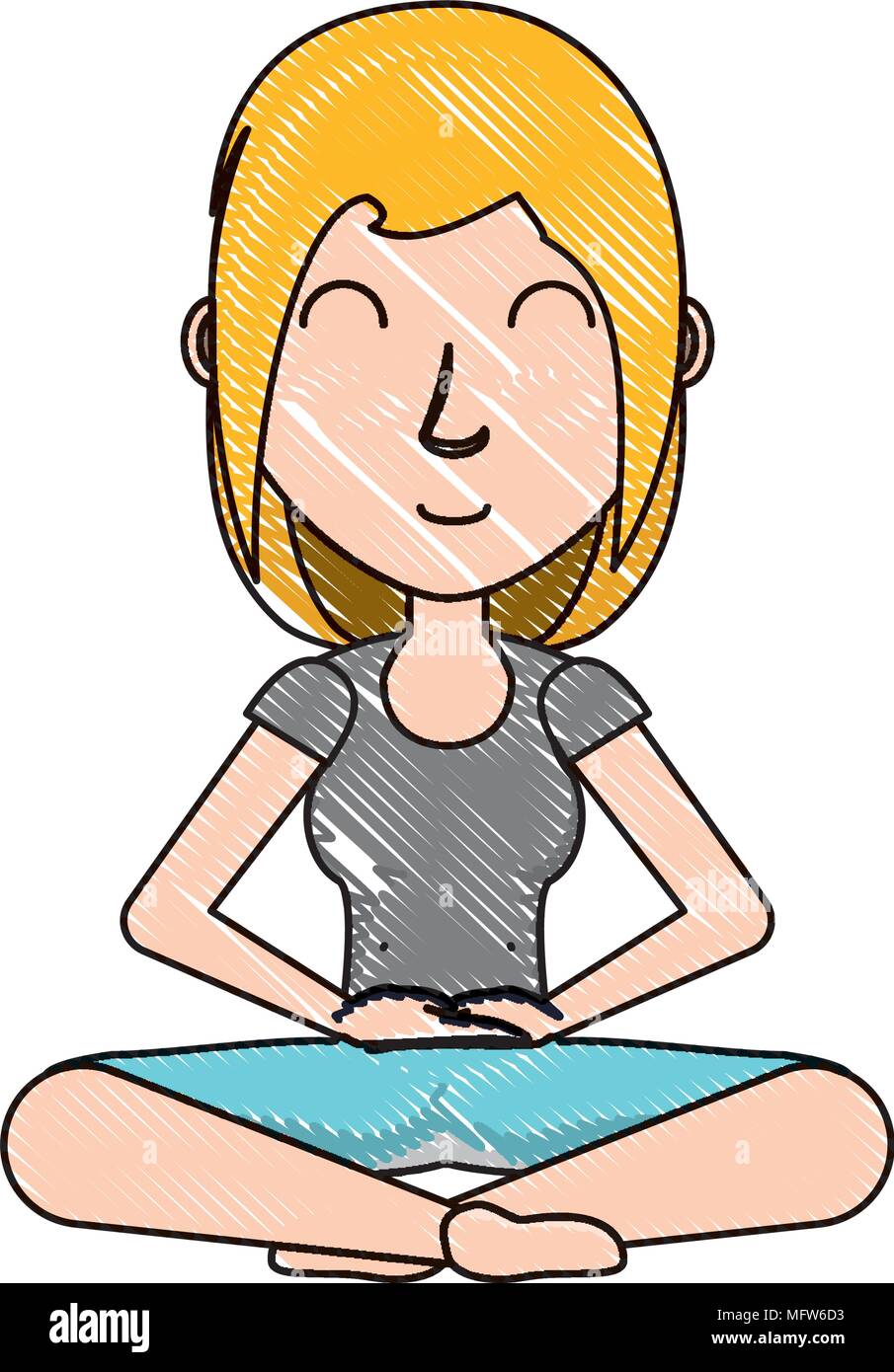 Cartoon Mujer Haciendo Yoga Con La Postura De Loto Sobre Fondo Blanco Ilustraci N Vectorial