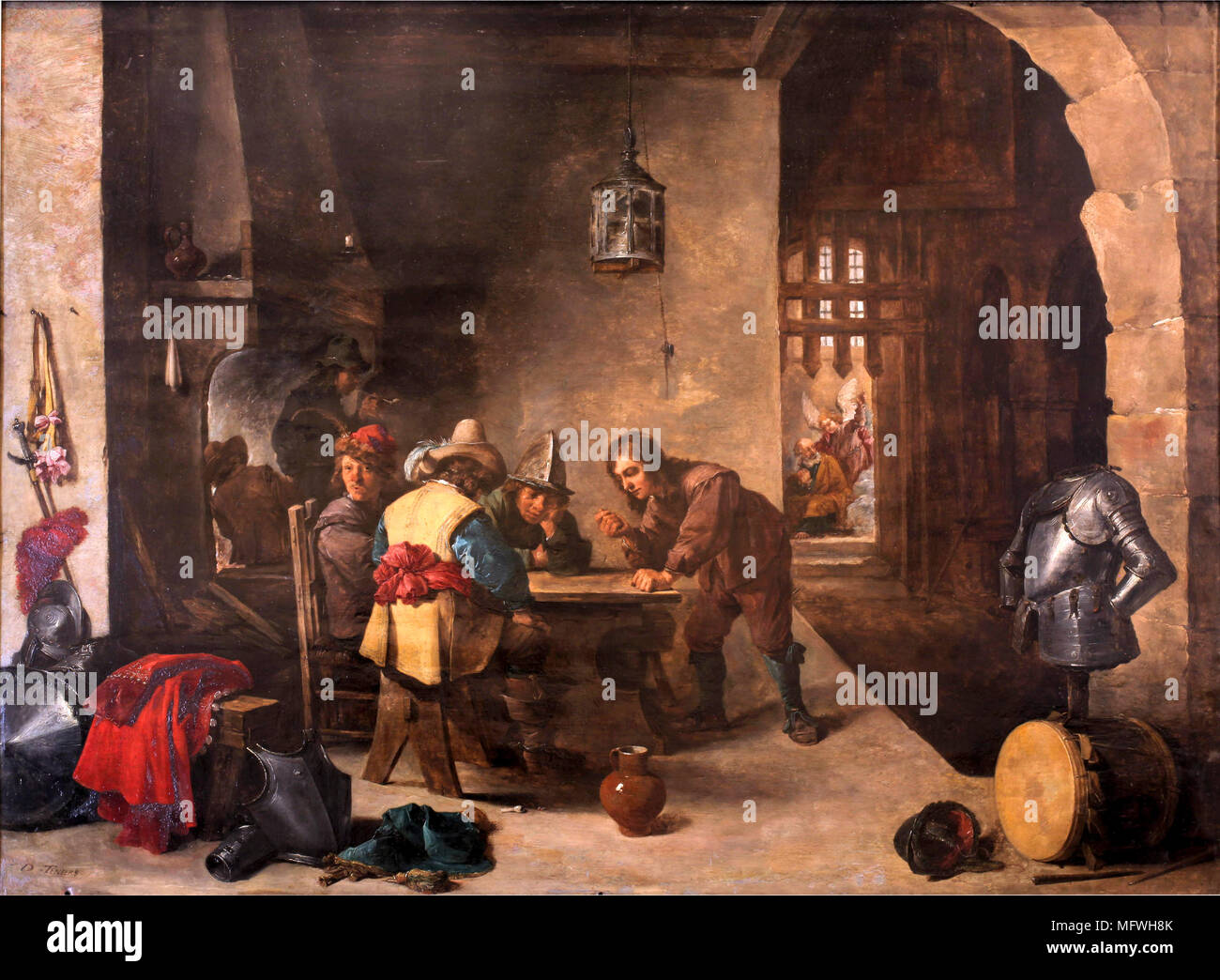 "Salón de guardia con San Pedro entregó' de David Teniers el Joven Foto de stock