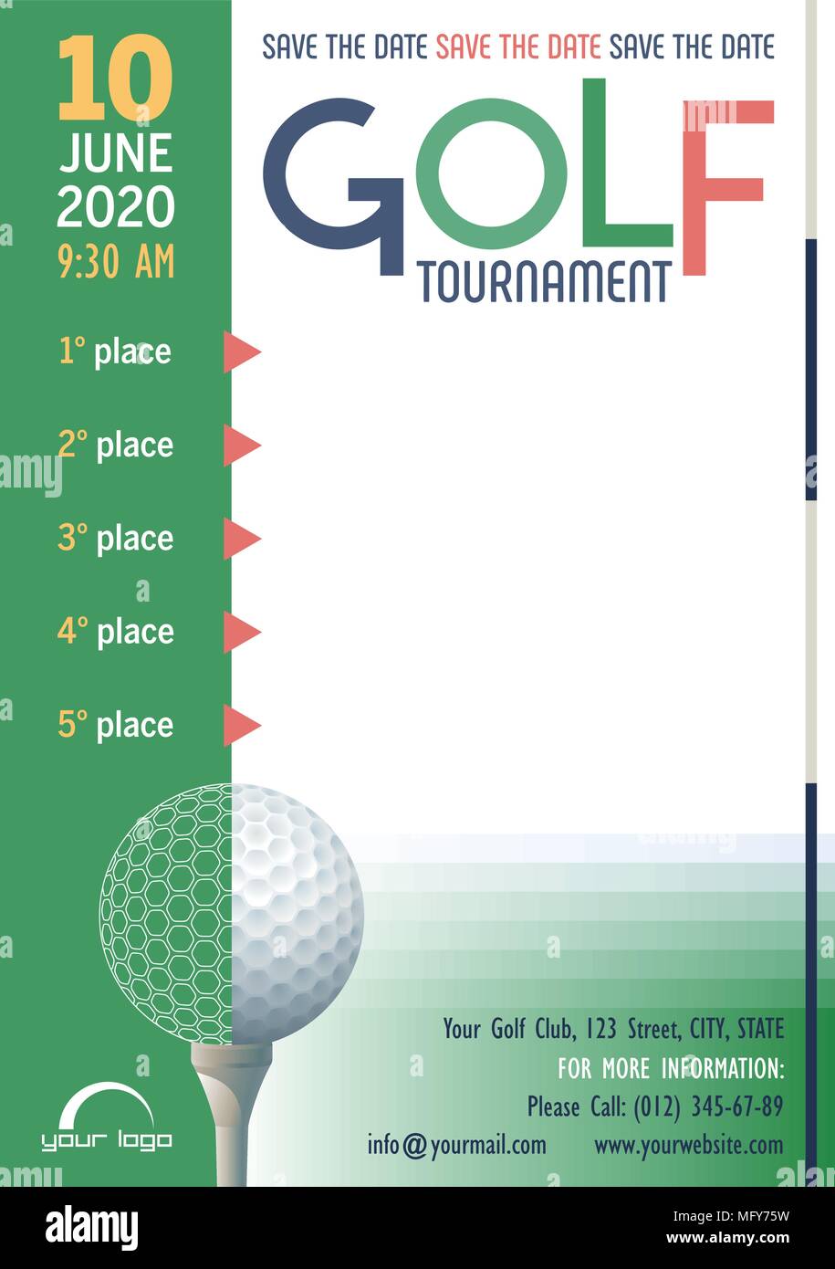 Torneo de Golf poster plantilla. Lugar para el mensaje de texto. Ilustración vectorial. Ilustración del Vector