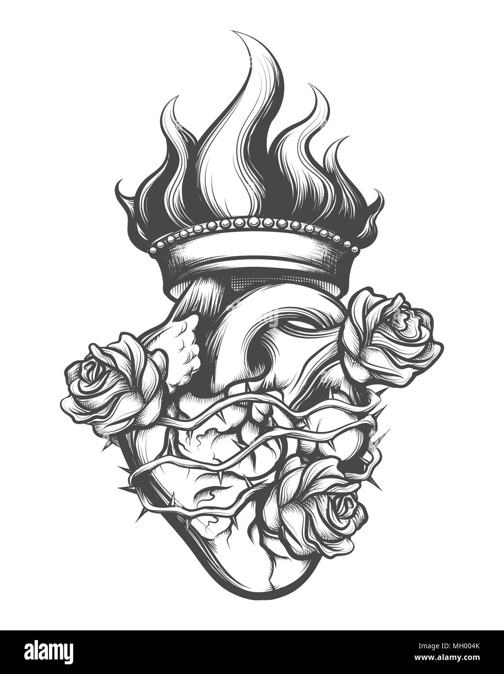 Sagrado Corazón dibujado en estilo de grabado. Ilustración vectorial. Ilustración del Vector