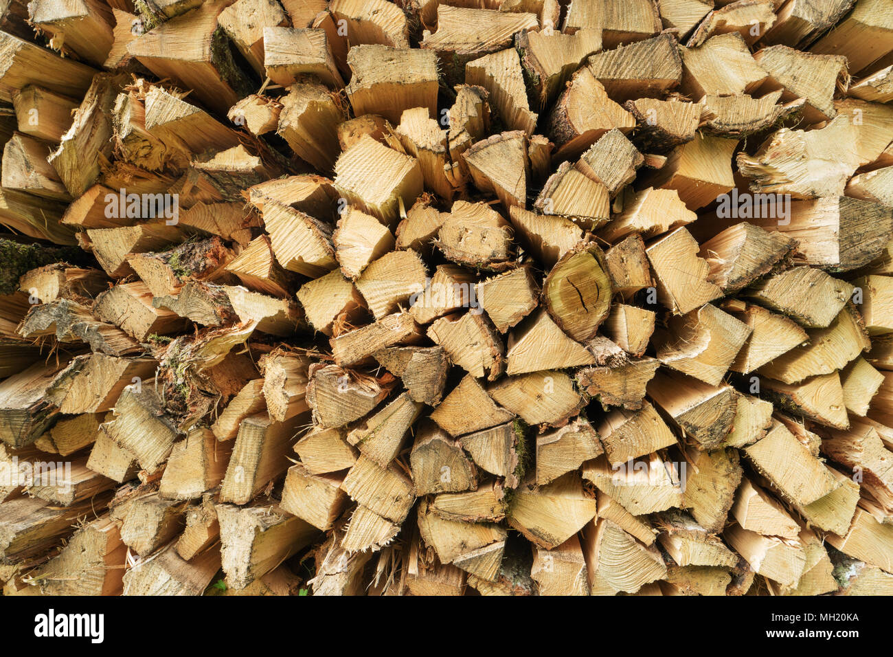 Pila de leña picada registros. Pila de trozos de madera. La madera de pino. Woodpile. Casa Rural concepto. Almacenamiento de leña seca troncos cortados de generación de calor W Foto de stock