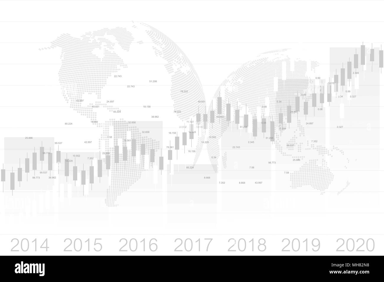 Candle stick gráfico de negocios de la bolsa de comercio de inversión con el mapa del mundo 