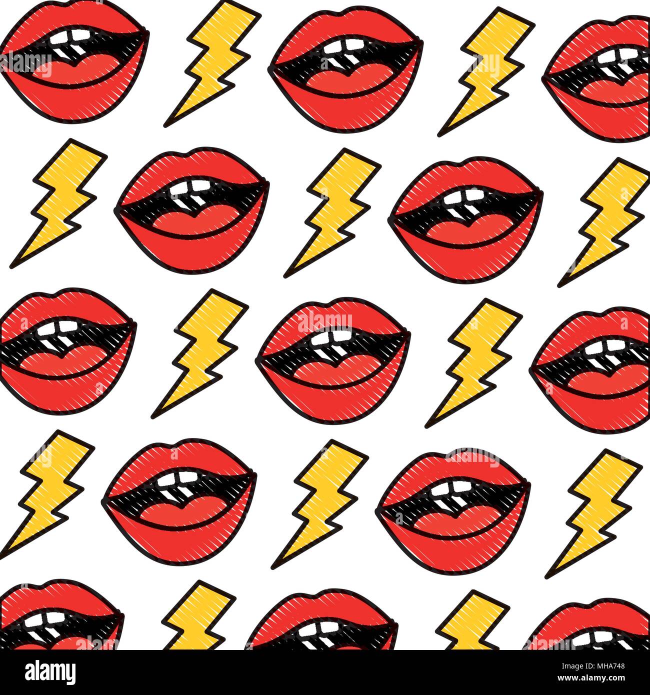 Comic pop art vintage labios lightning pattern ilustración vectorial Ilustración del Vector