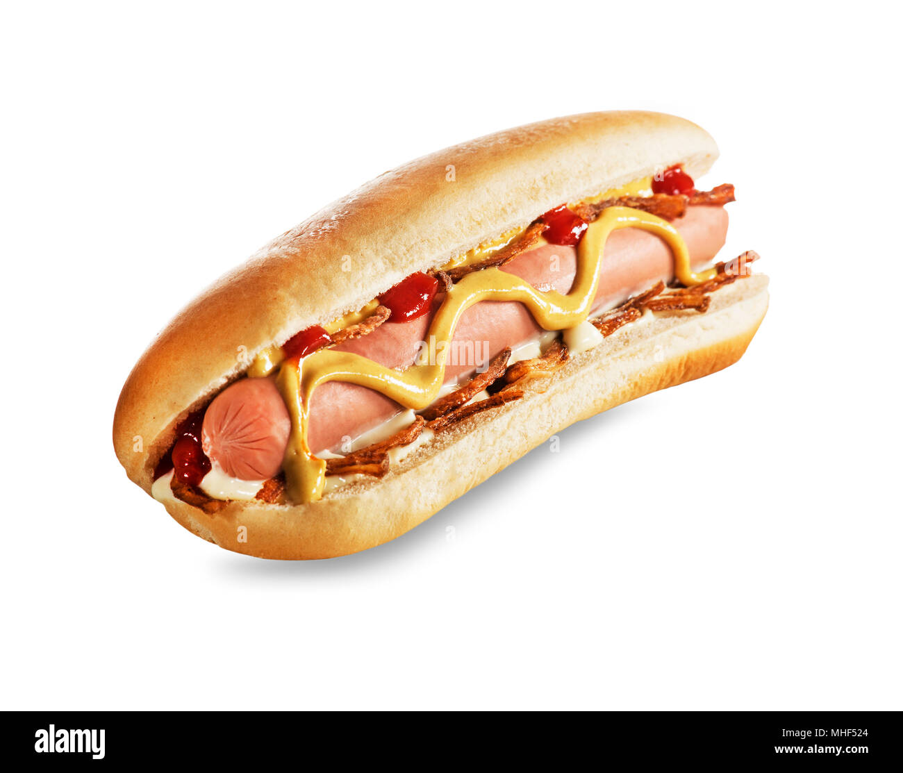 Hot Dog Grill Con Mostaza Aislado Sobre Fondo Blanco Foto Imagen