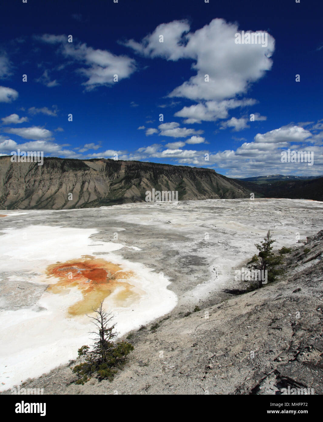 Mammoth Hot Springs terraza inferior en el Parque Nacional de Yellowstone en Wyoming, Estados Unidos Foto de stock