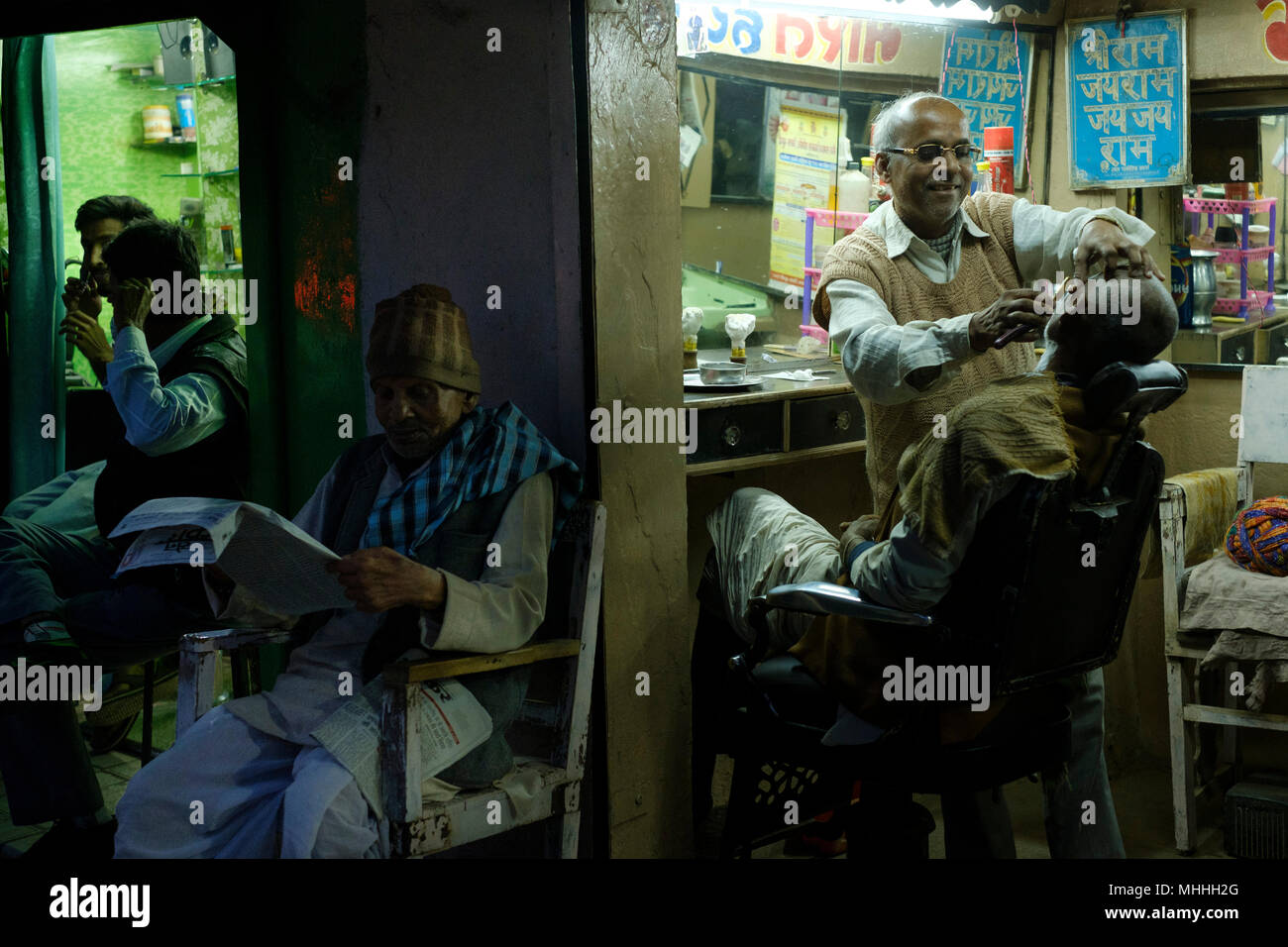 Barber shop. Bundi, Rajasthan. La India Foto de stock