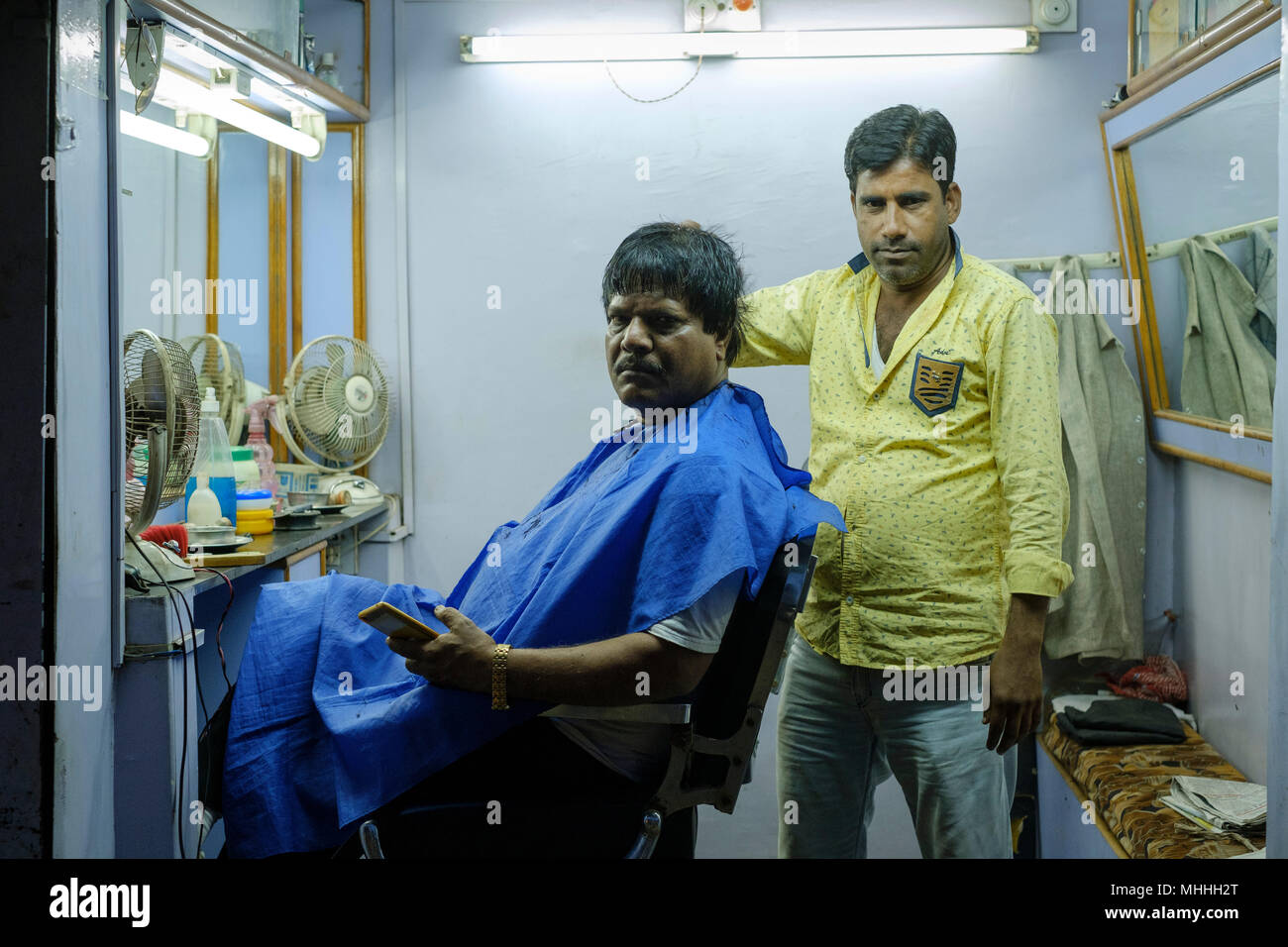 Barber shop. Bundi, Rajasthan. La India Foto de stock