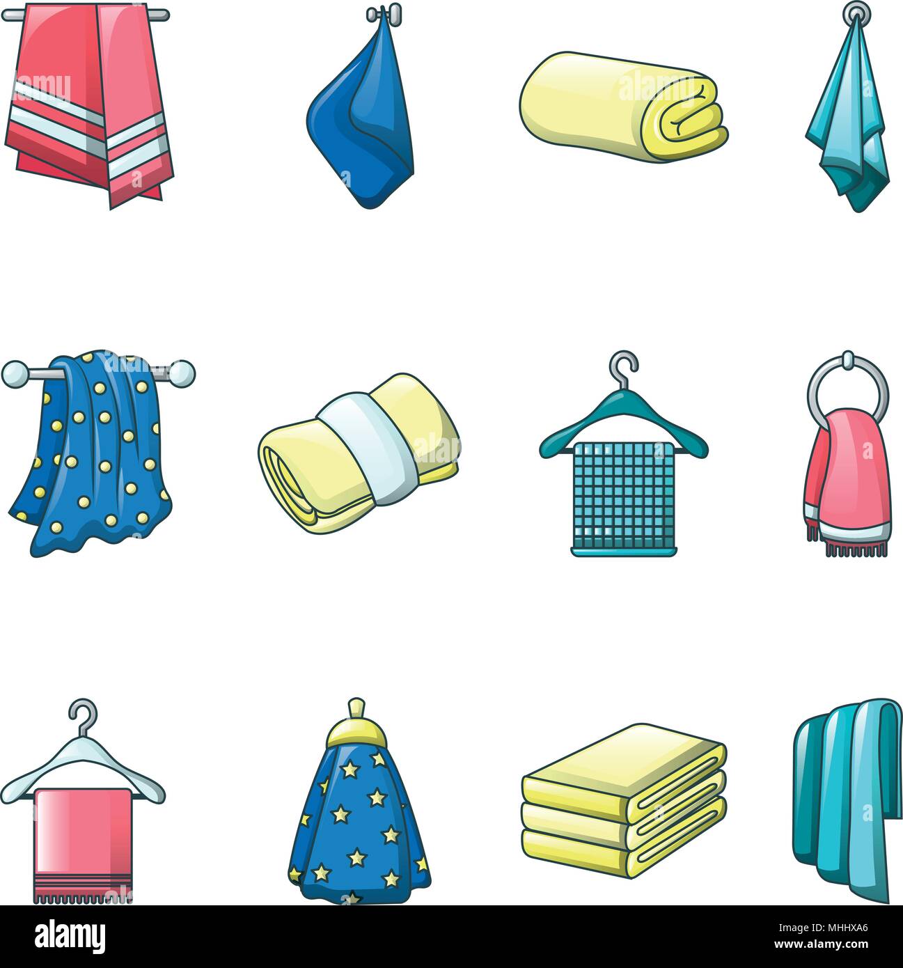 Toalla de baño spa colgantes, conjunto de iconos de estilo de dibujos  animados Imagen Vector de stock - Alamy