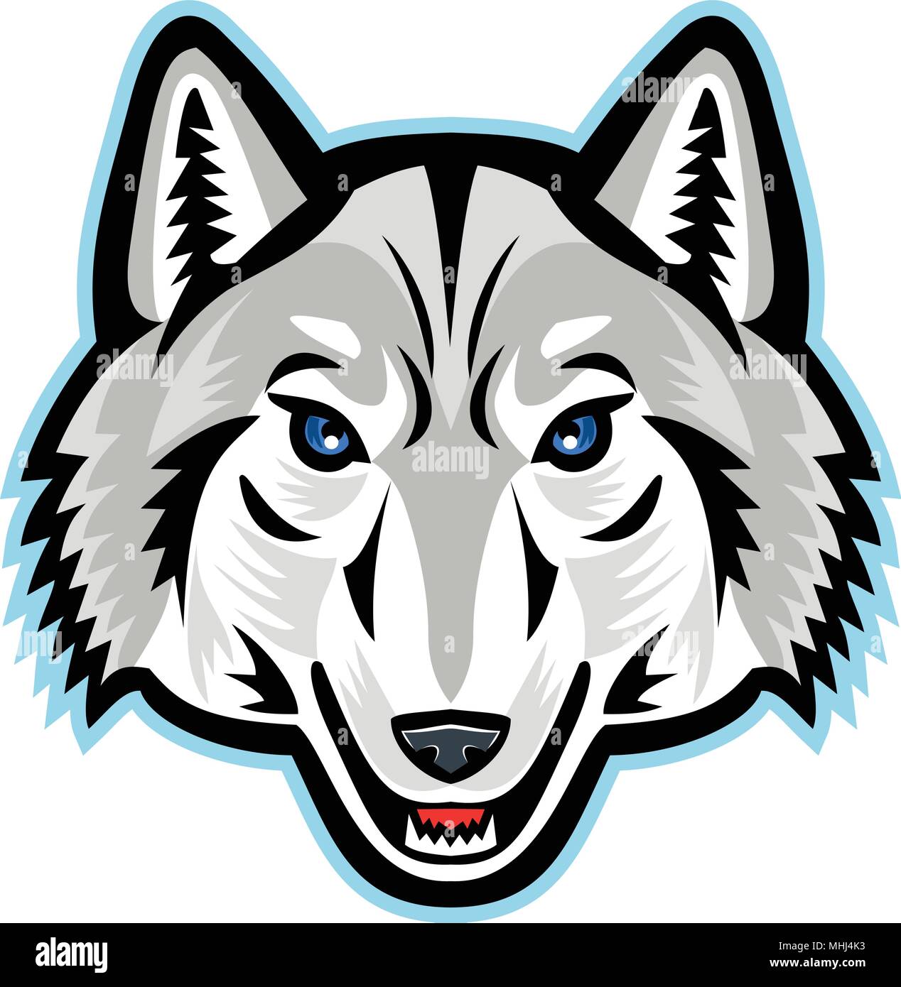 Icono de mascota ilustración de la cabeza de un lobo ártico, lobo blanco o lobo polar, una subespecie de lobo gris, visto la parte sobre fondo aislado en r Imagen