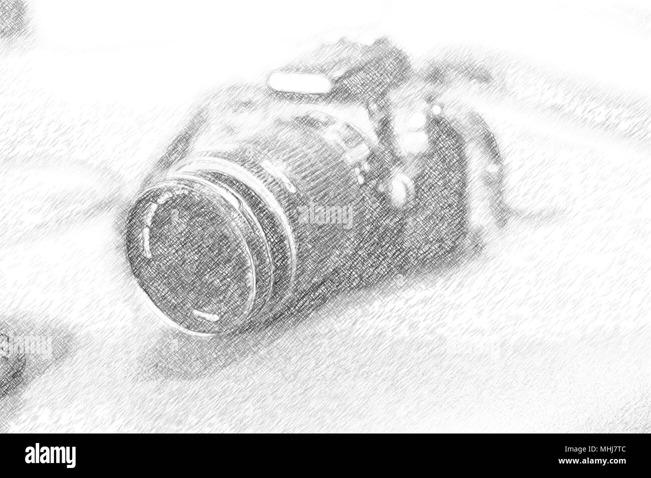 Dibujo a Lápiz de la ilustración de la cámara DSLR Fotografía de stock -  Alamy