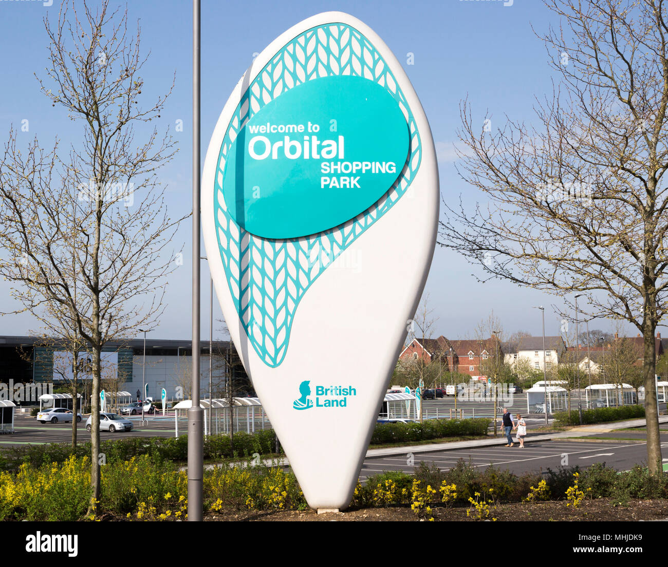 Signo de Orbital parque comercial desarrollado por British Land, norte de Swindon, Wiltshire, Inglaterra, Reino Unido. Foto de stock
