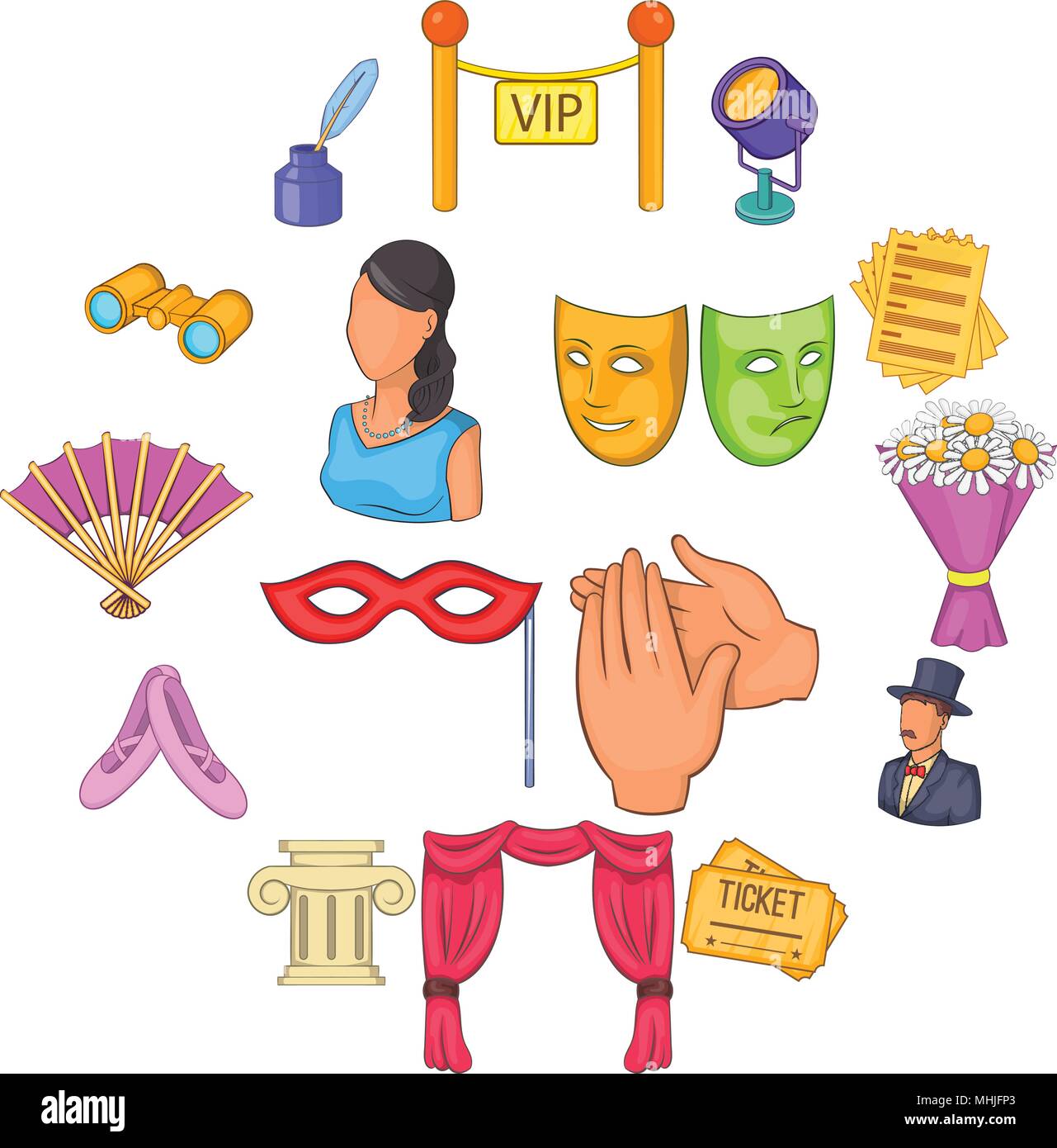Teatro, conjunto de iconos de estilo de dibujos animados Imagen Vector de  stock - Alamy