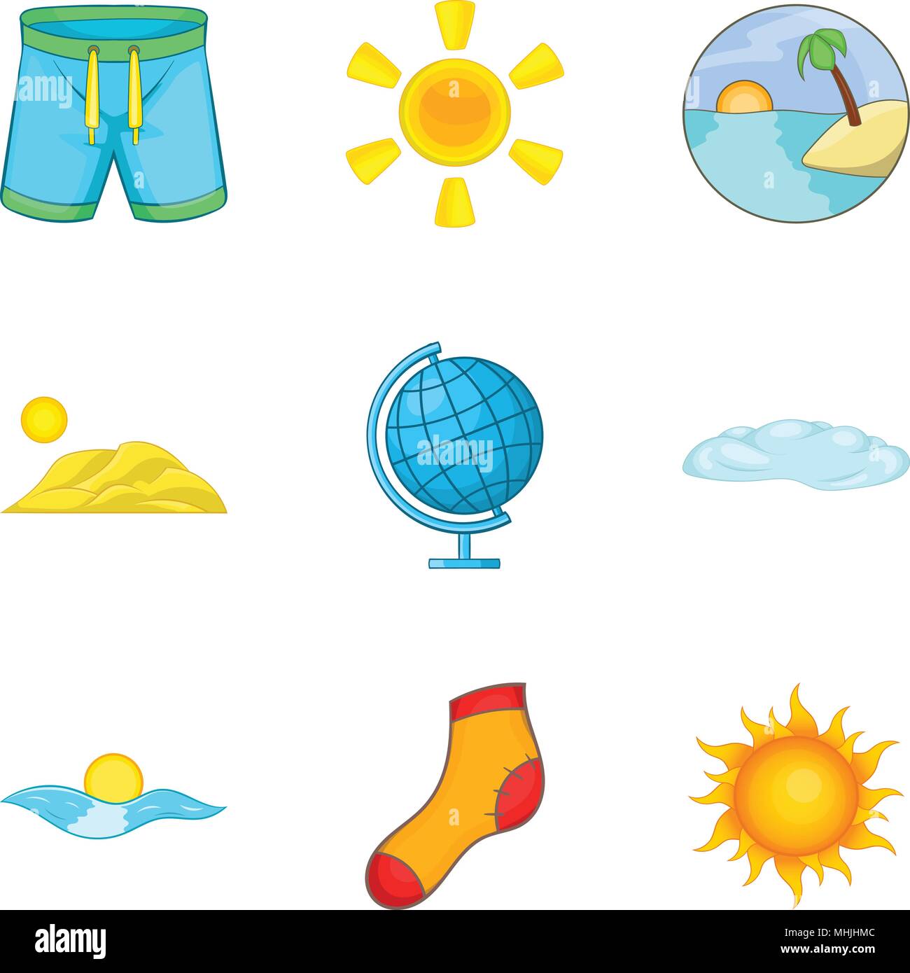 El clima templado, conjunto de iconos de estilo de dibujos animados Imagen  Vector de stock - Alamy
