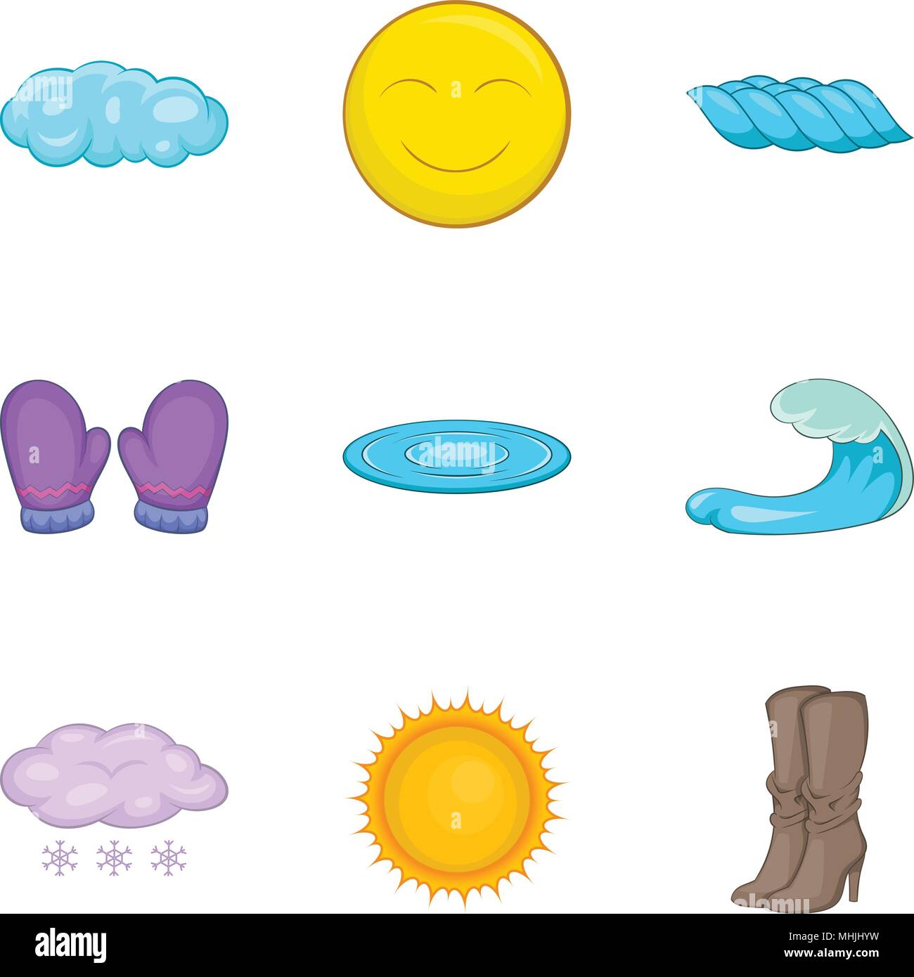 Clima templado, conjunto de iconos de estilo de dibujos animados Imagen  Vector de stock - Alamy