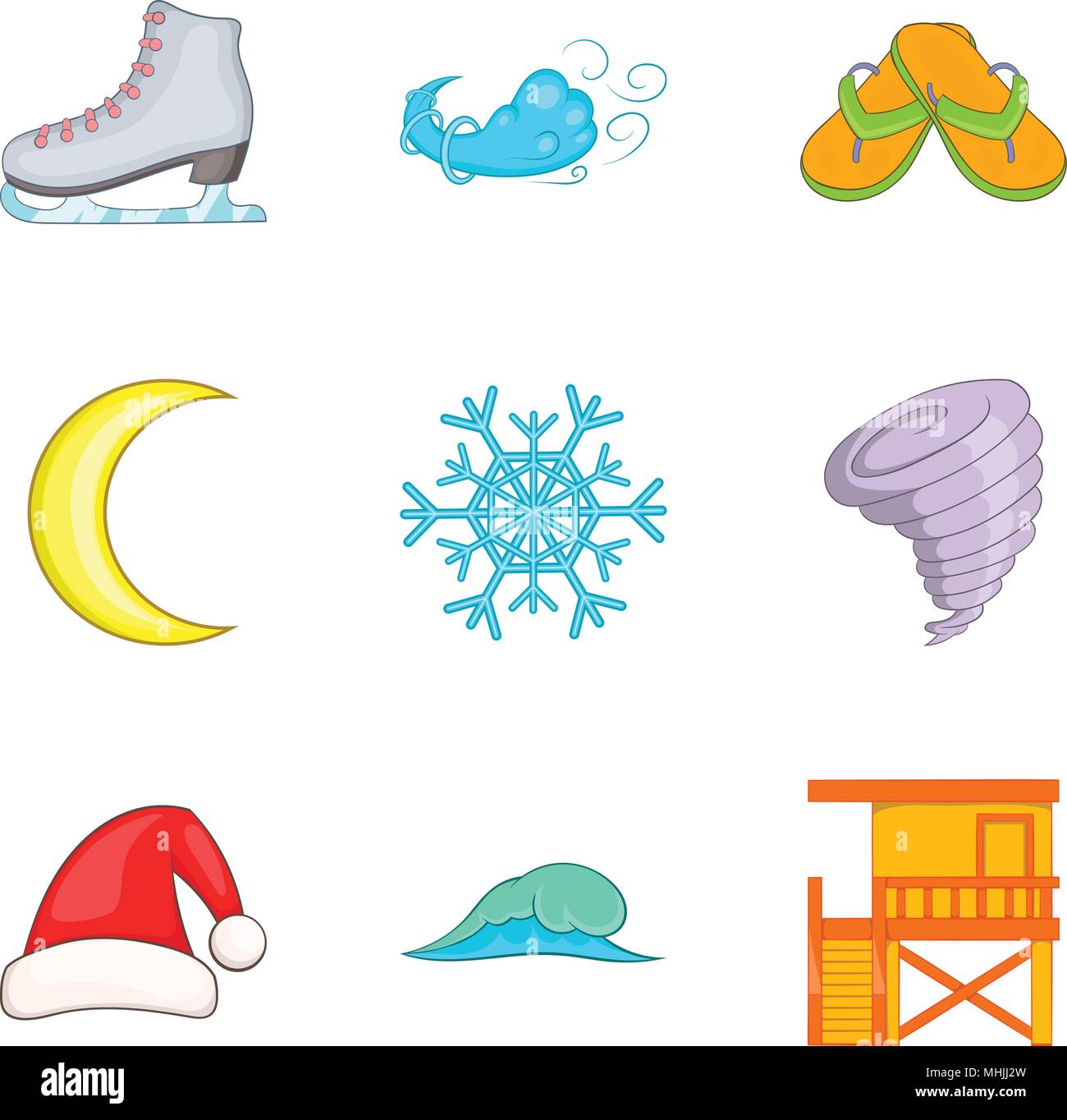 Clima templado, conjunto de iconos de estilo de dibujos animados Imagen  Vector de stock - Alamy