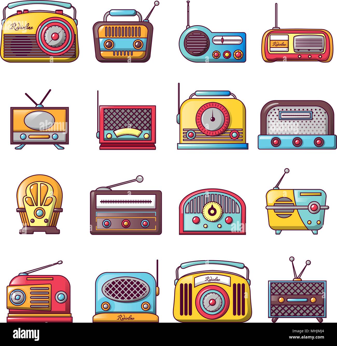 Música Radio antiguo dispositivo, conjunto de iconos de estilo de dibujos animados Imagen Vector de stock - Alamy Música Radio antiguo dispositivo, conjunto de iconos de estilo de dibujos animados Imagen Vector de stock - Alamy