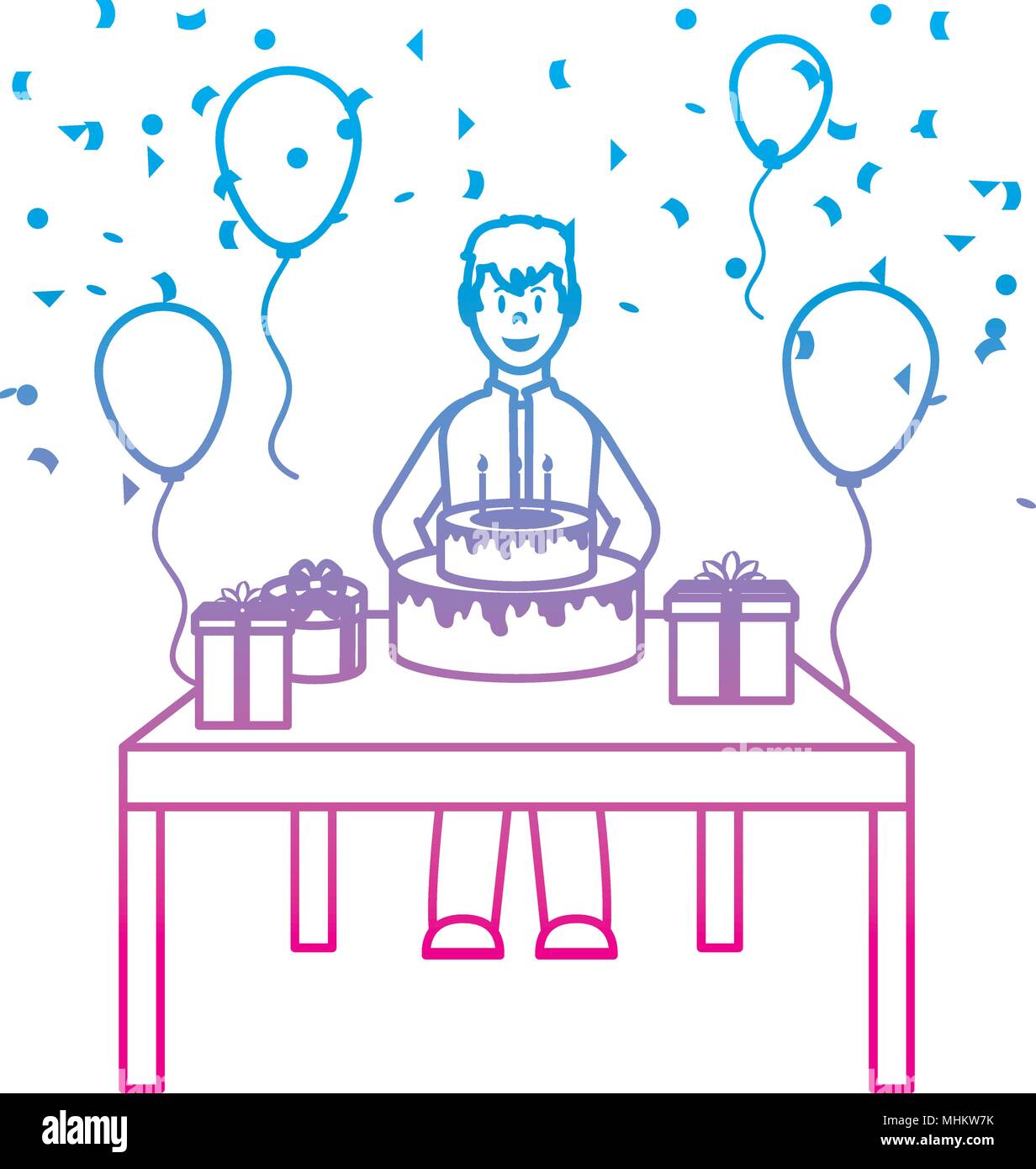 Línea degradado hombre celebrando happy birthday party Imagen Vector de stock -