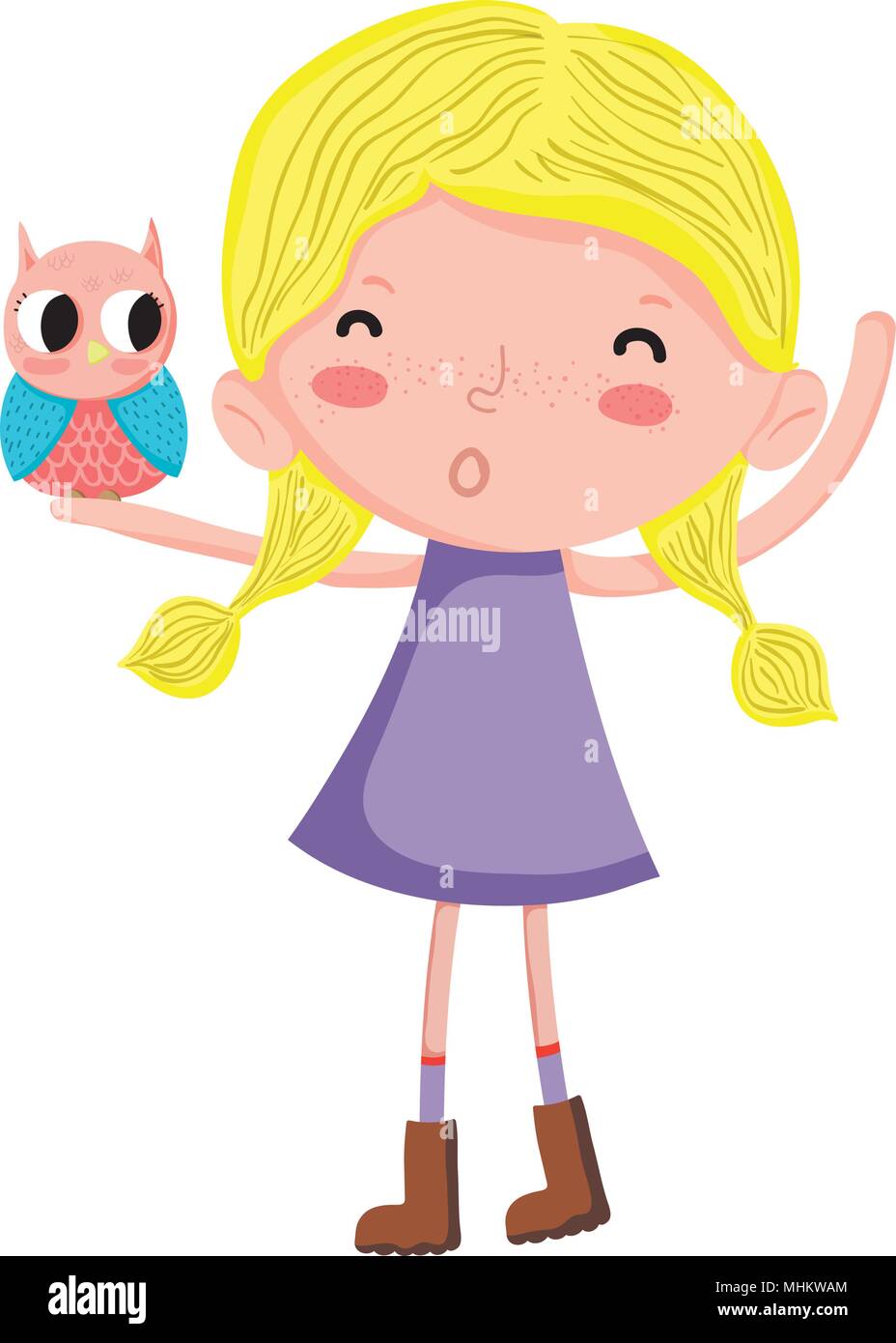 Nino Nina Con Animal Buho En El Brazo Imagen Vector De Stock Alamy