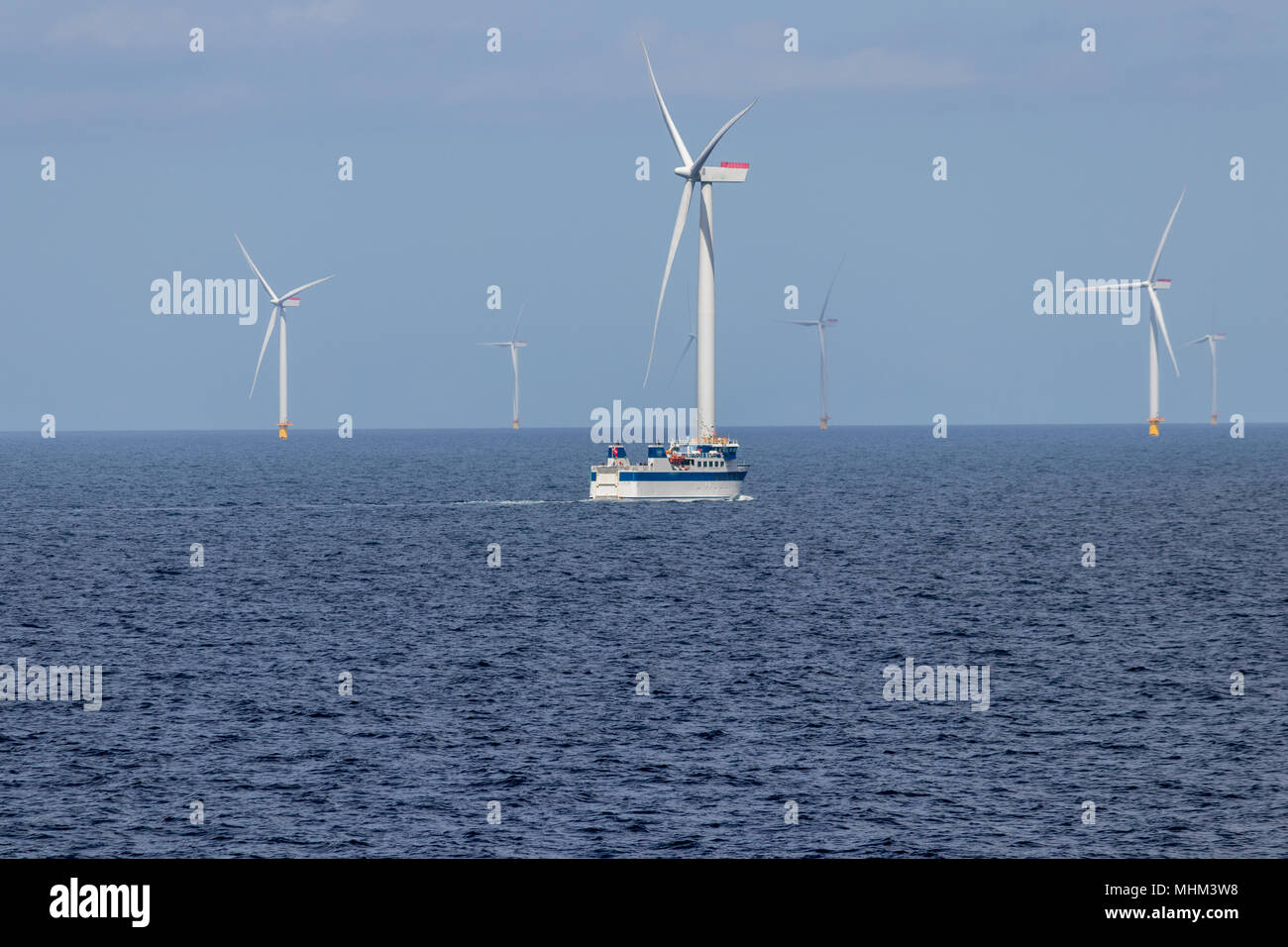 Parque eólico offshore en el mar Kattegat fuera de Dinamarca. Foto de stock