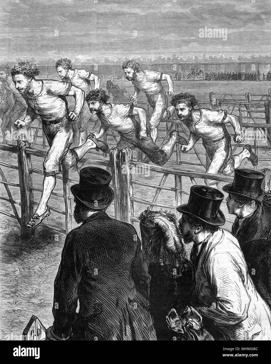 Un obstáculo en la carrera de Brompton, Londres. Fecha: 1871 Foto de stock