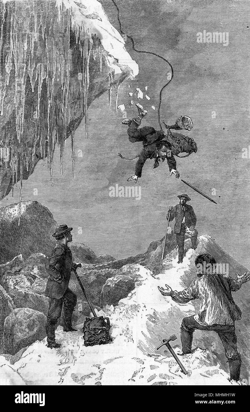 Subir el Matterhorn con Whymper, Reynaud tiene una espantosa pero no caída fatal Fecha: 1863 Foto de stock