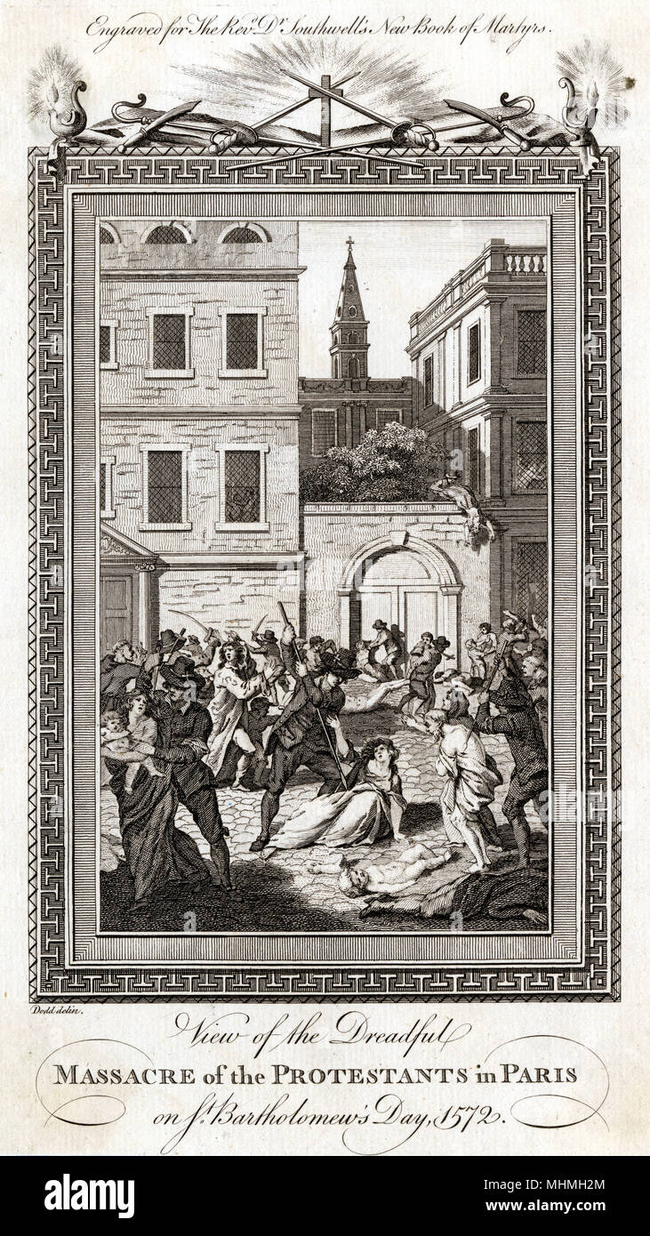 Masacre del Día de San Bartolomé Catalina de Médicis el plan de asesinar a Coligny; falla, por lo que resuelve todos los hugonotes líderes asesinados. Fecha: 1572 Foto de stock