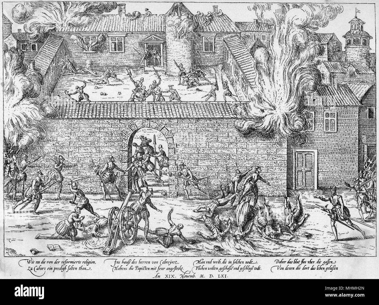 La masacre de los hugonotes en Cahors Fecha: 1562 Foto de stock