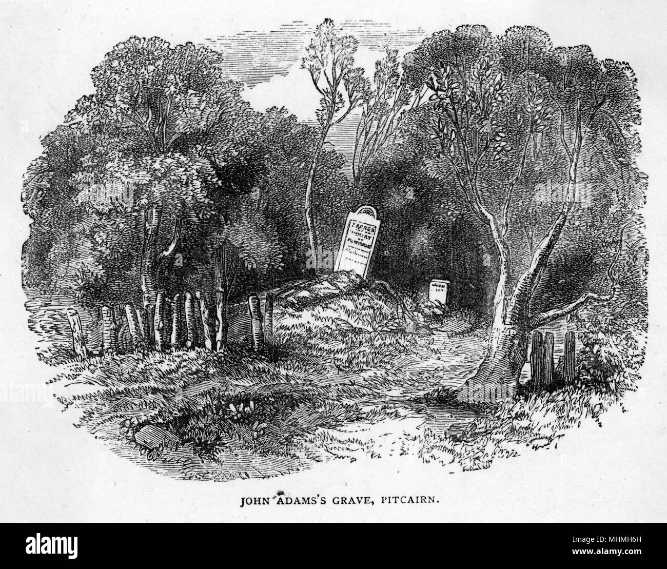 La tumba de John Adams, uno de los amotinados que huyeron y se establecieron en la Isla de Pitcairn, muriendo en 1829 a la edad de 65 años Fecha: 1829 Foto de stock