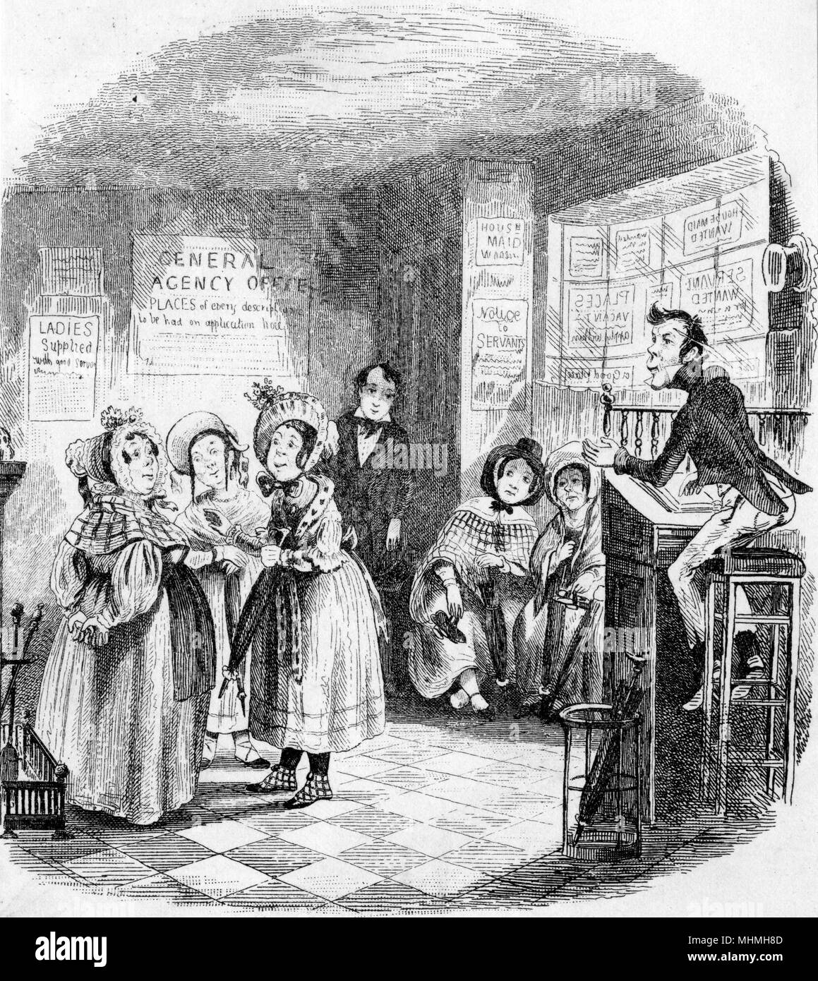 Una oficina de registro de los criados, Londres Fecha: circa 1835 Foto de stock
