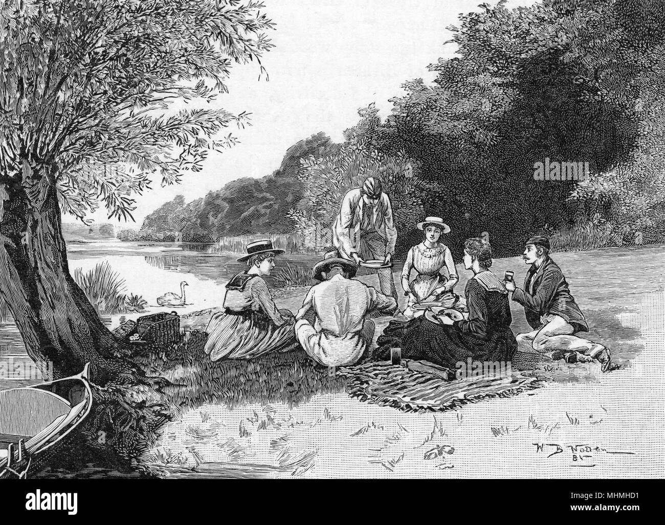 Un grupo de jóvenes señoras y señores picnic en cantera Woods Fecha: 1881 Foto de stock