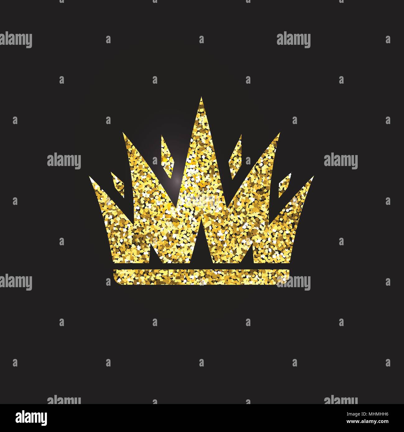 Queen royal gold crown, tocado. Rey accesorio dorado. Ilustraciones vectoriales aislados. Símbolo de clase elite sobre fondo negro. Ilustración del Vector