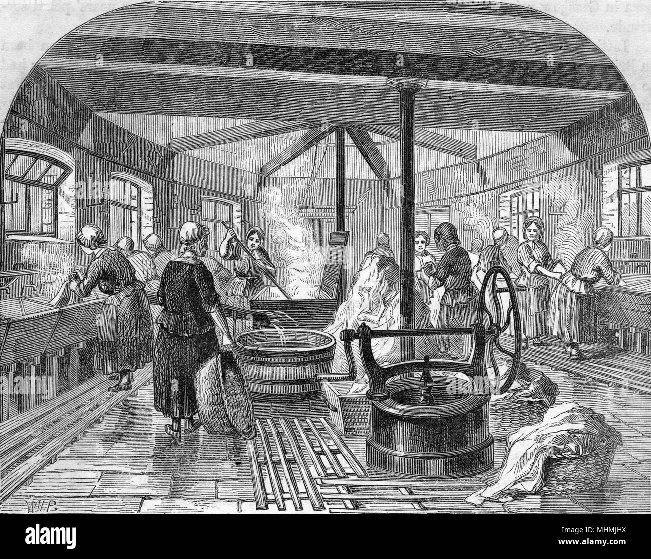 Una escena en el lavadero en la prisión de Brixton Fecha: 1860 Foto de stock