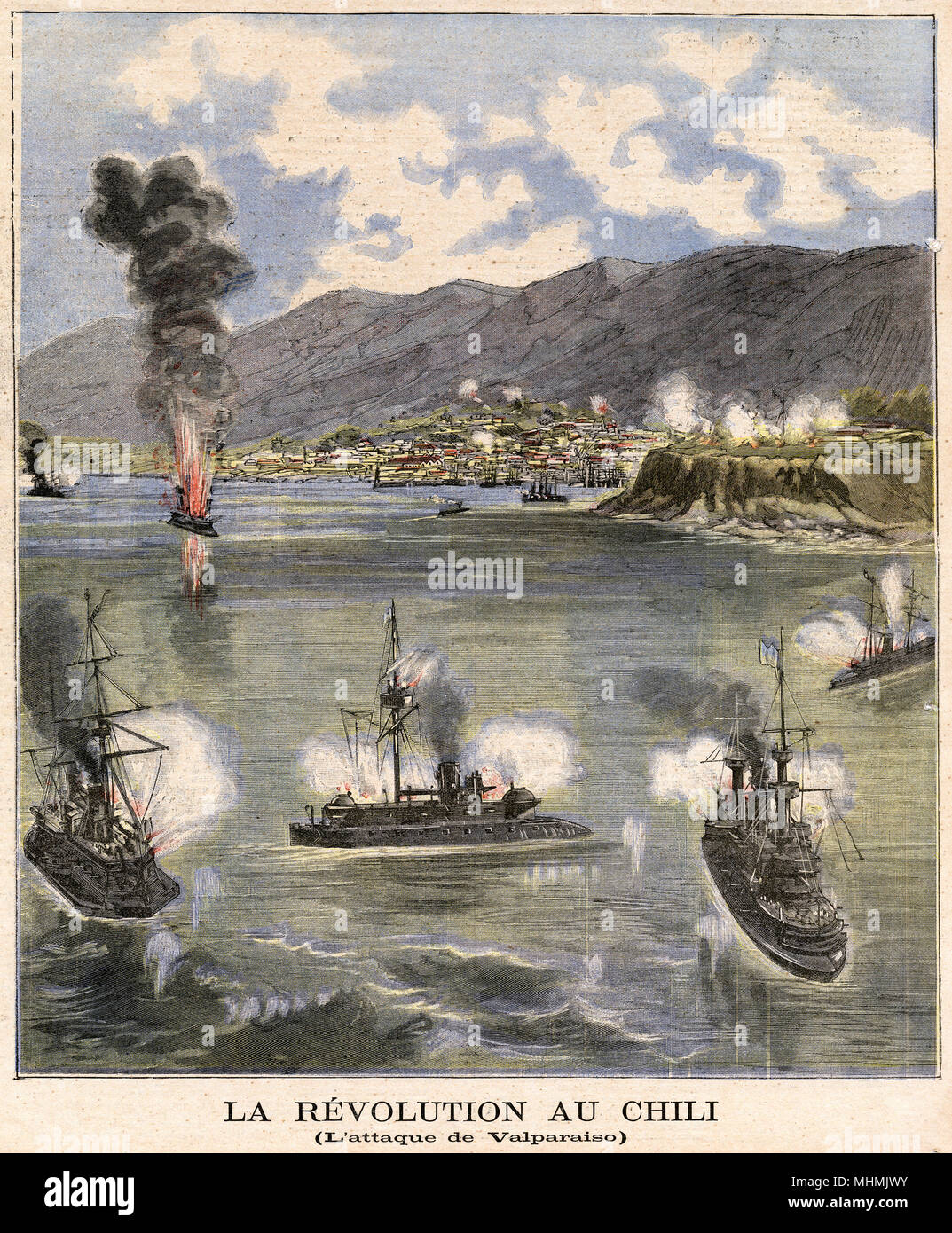 Ataque de rebeldes revolucionarios de Valparaíso. Fecha: 1891 Foto de stock