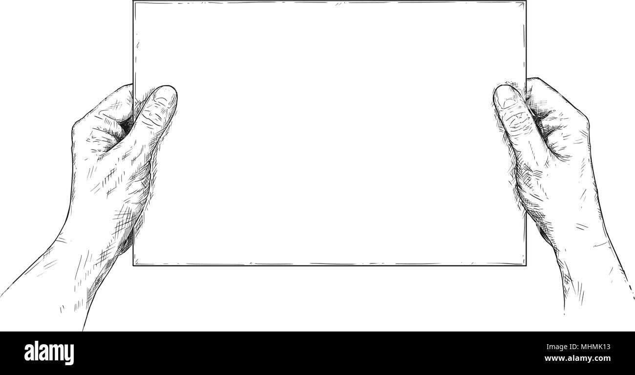 Ilustración artística o dibujo vectorial de manos sosteniendo hoja de papel en  blanco Imagen Vector de stock - Alamy
