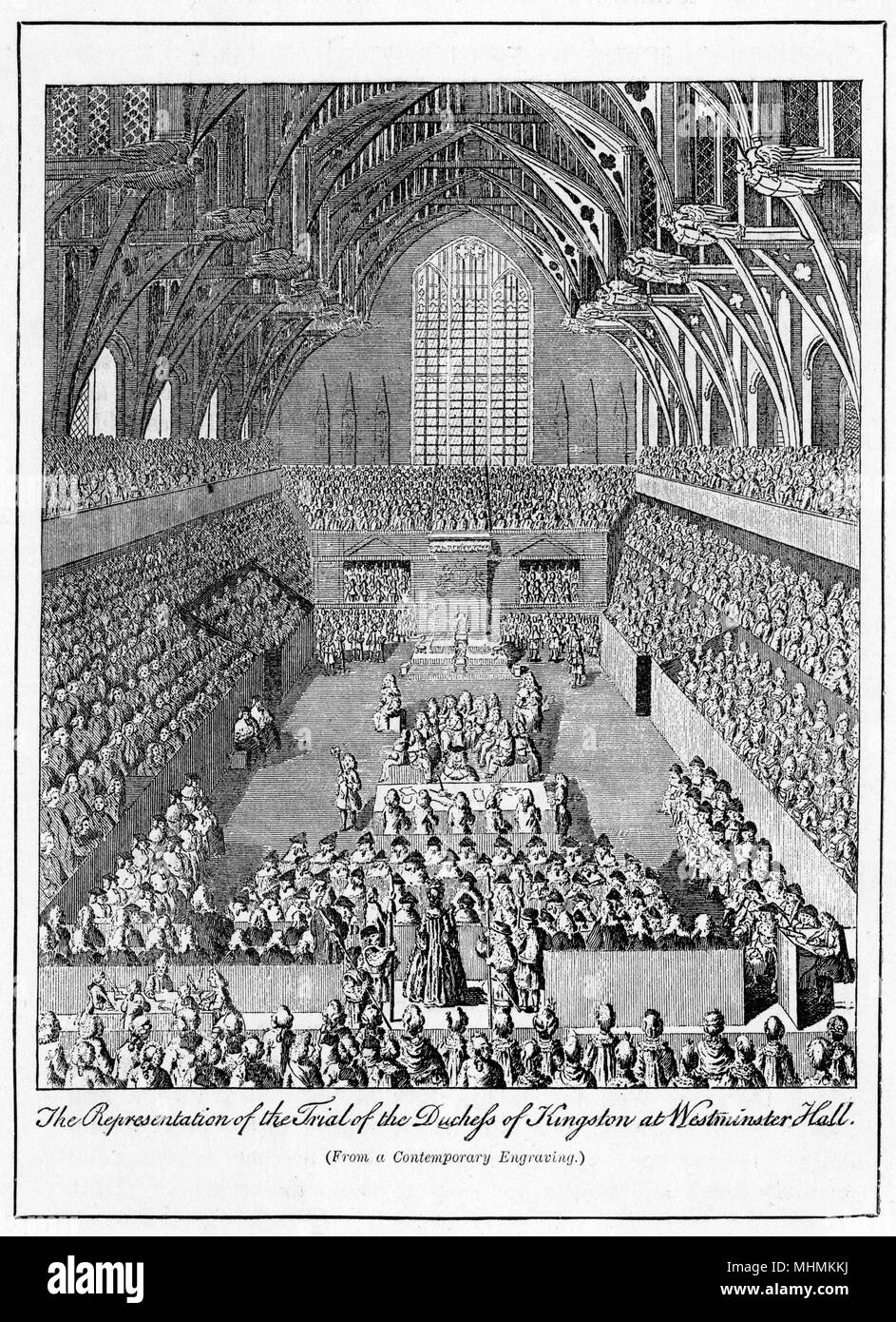 El juicio DE LA DUQUESA DE KINGSTON Elizabeth Chudleigh en su juicio en Westminster Hall Fecha: 1775 Foto de stock