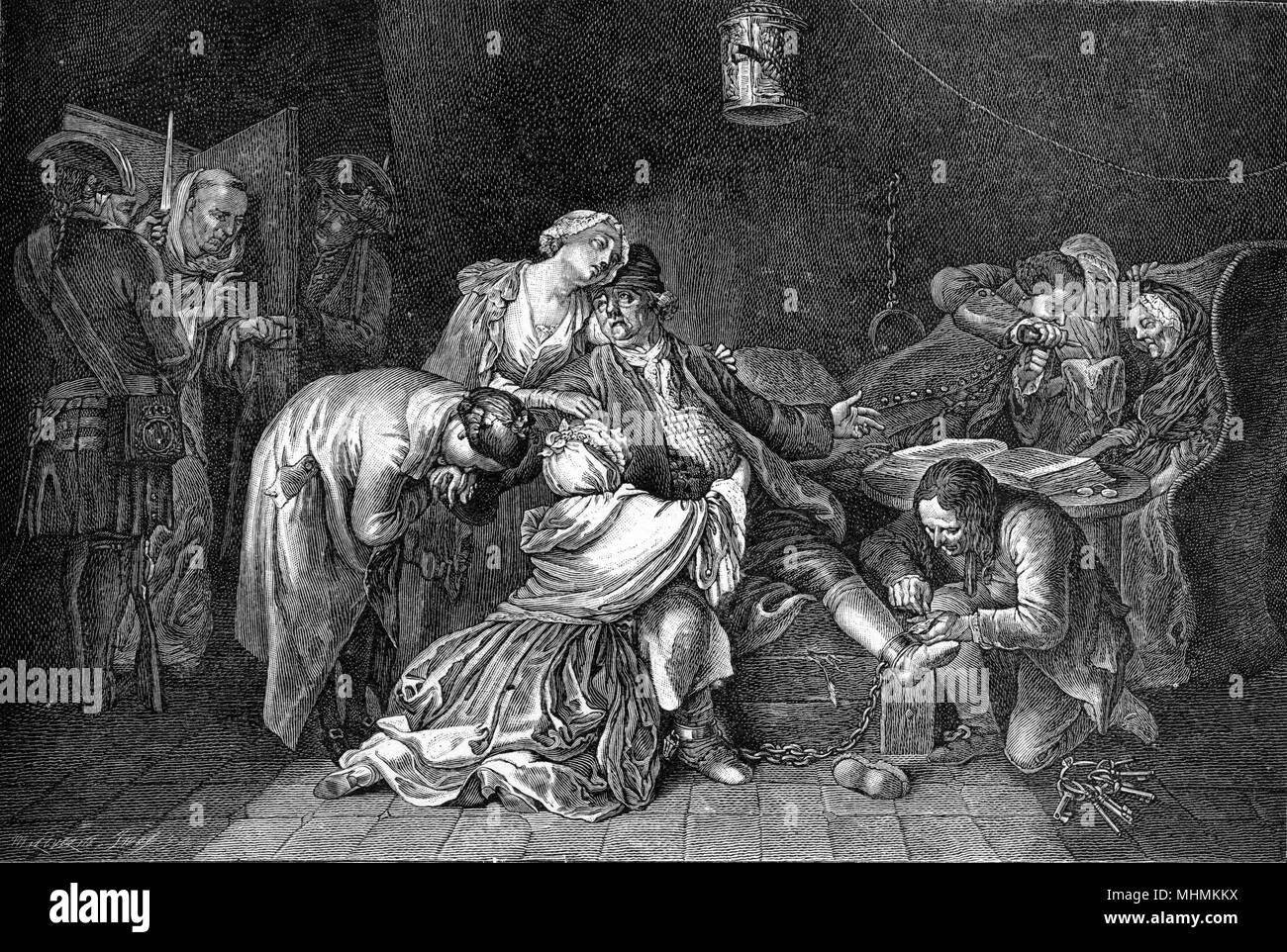 Jean calas se despidió de su familia antes de ser torturado por el presunto asesinato de su propio hijo Fecha: Marzo de 1762 Foto de stock