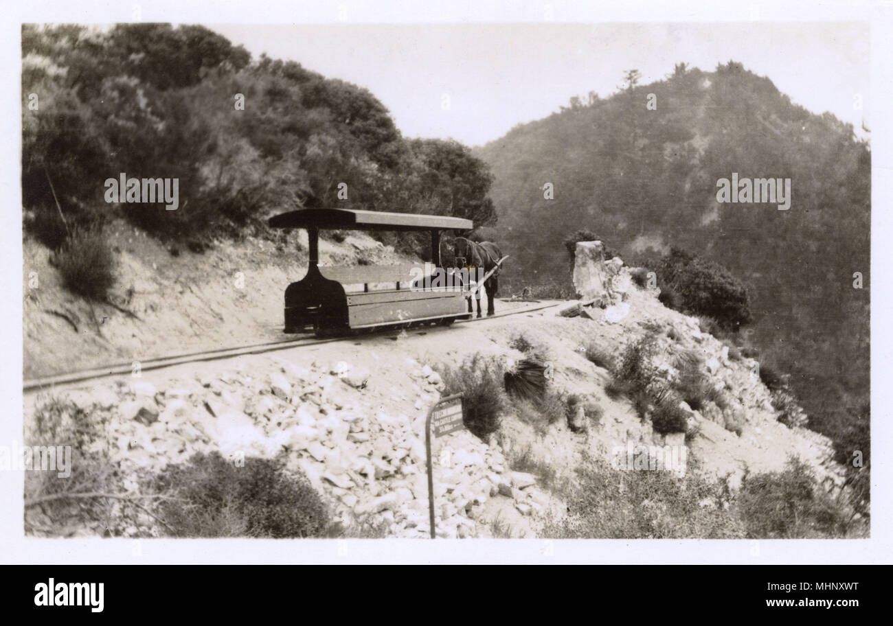 Monte Lowe mule-operado Scenic Railway, el condado de Los Angeles, California, Estados Unidos. Fecha: circa 1925 Foto de stock